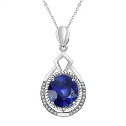 Fancy Pendant Round Blue Sapphire & Natural Earth Mined Diamond 2.75 Carats