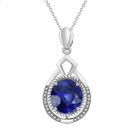 Fancy Pendant Round Natural Blue Sapphire & Diamond 2.75 Carats - Gemstone Pendant-harrychadent.ca