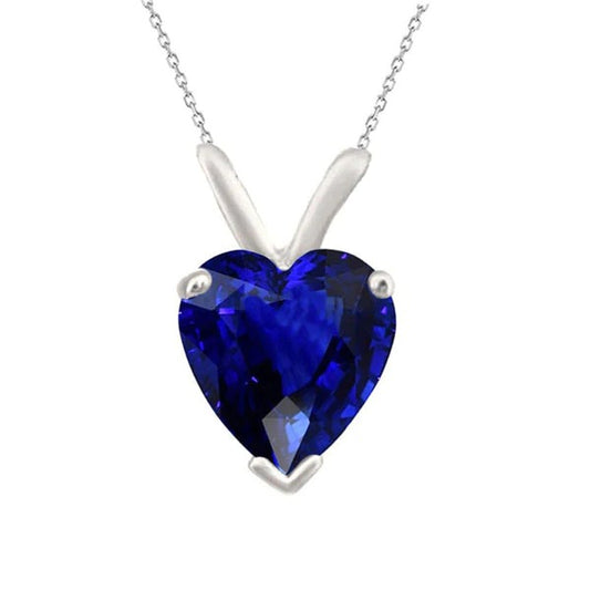 V Prong Solitaire Pendant Heart Sri Lankan Sapphire Necklace 3.50 Carats - Gemstone Pendant-harrychadent.ca