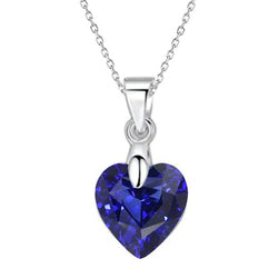 White Gold Heart Solitaire Pendant Blue Sapphire Necklace 3 Carats