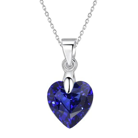 White Gold Heart Solitaire Pendant Blue Sapphire Necklace 3 Carats - Gemstone Pendant-harrychadent.ca