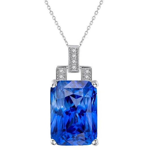 Light Blue Sapphire Radiant & Round Diamond With Chain 4.25 Carats - Gemstone Pendant-harrychadent.ca