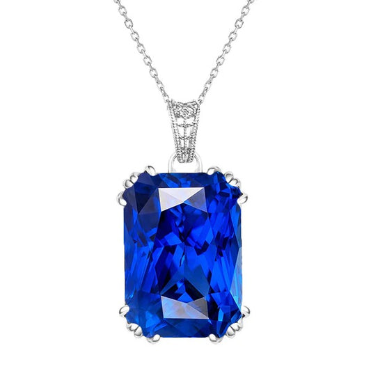 Solitaire Radiant Light Blue Sapphire Pendant 4 Carats 14K Gold - Gemstone Pendant-harrychadent.ca