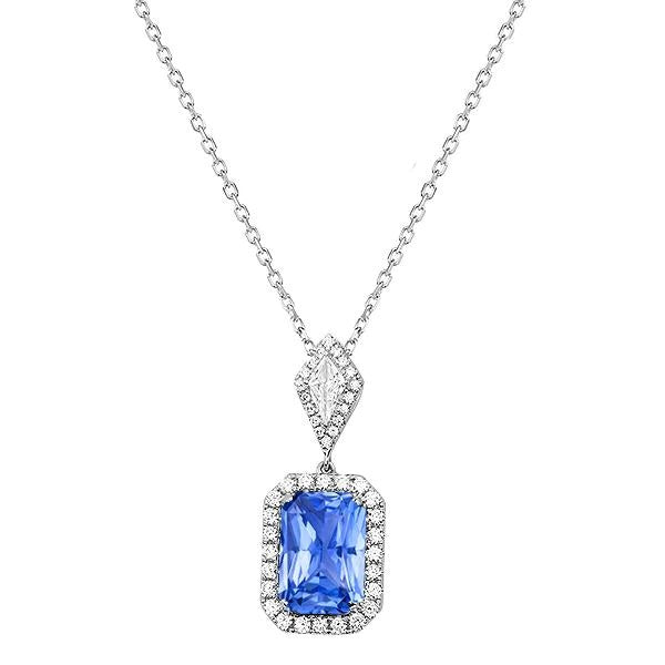 Radiant Light Blue Sapphire & Diamond Halo Pendant 2.25 Carats - Gemstone Pendant-harrychadent.ca