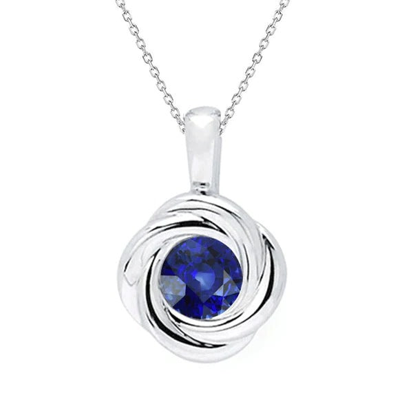 Round Sri Lankan Sapphire Solitaire Pendant White Gold 1.50 Carats - Gemstone Pendant-harrychadent.ca