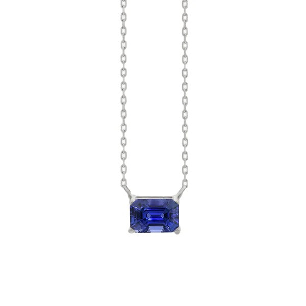 Emerald Blue Sapphire Solitaire Pendant Dog Ear Necklace 1 Carat - Gemstone Pendant-harrychadent.ca