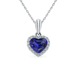 Heart Blue Sapphire & Natural Earth Mined Diamond Halo Women’s Pendant 1.75 Carats