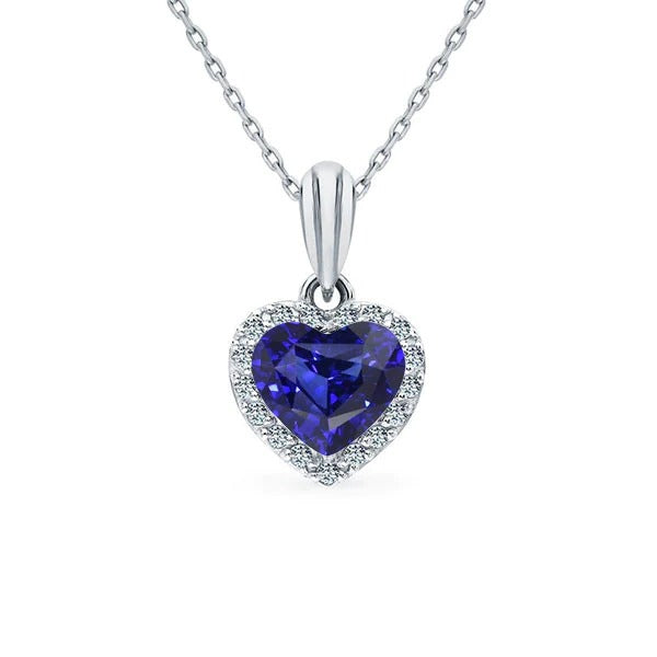 Heart Blue Sapphire & Diamond Halo Women’s Pendant 1.75 Carats - Gemstone Pendant-harrychadent.ca