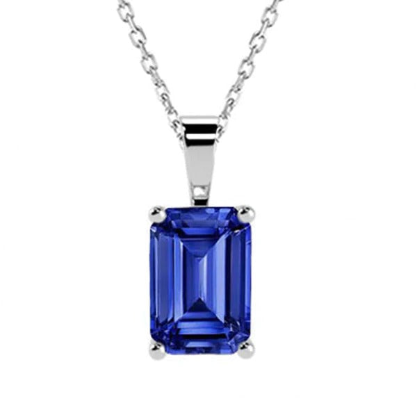 Solitaire Emerald Sri Lankan Sapphire Pendant With Chain 2 Carats - Gemstone Pendant-harrychadent.ca