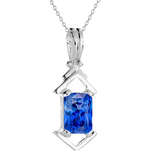 Solitaire Radiant Blue Sapphire Fancy Pendant With Chain 2 Carats - Gemstone Pendant-harrychadent.ca