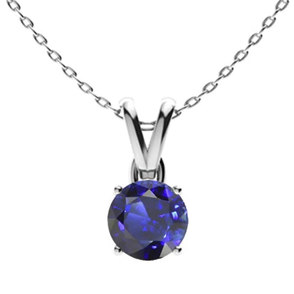 Round Blue Sapphire Solitaire Pendant V Bail Necklace 2 Carats Gold - Gemstone Pendant-harrychadent.ca