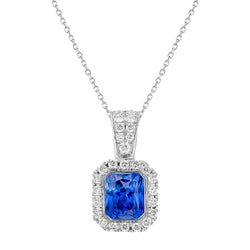 Women’s Halo Pendant Cushion Ceylon Sapphire & Natural Earth Mined Diamond 2.25 Carats