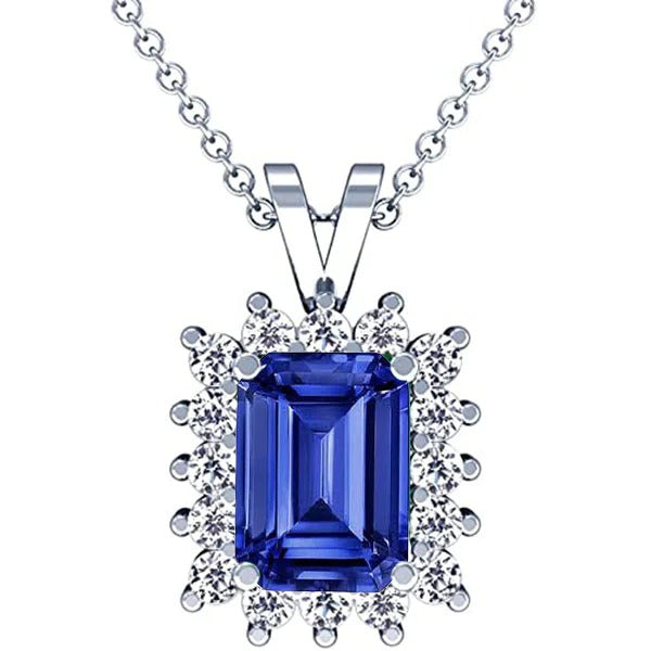 Halo Pendant Gemstone & Diamond V Shaped Bail Flower Style 6.25 Carats - Gemstone Pendant-harrychadent.ca