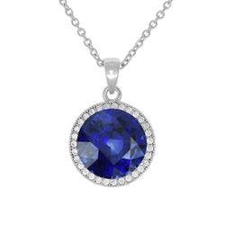 Round Gemstone Halo Pendant & Natural Earth Mined Diamond With Chain 3.25 Carats Jewelry