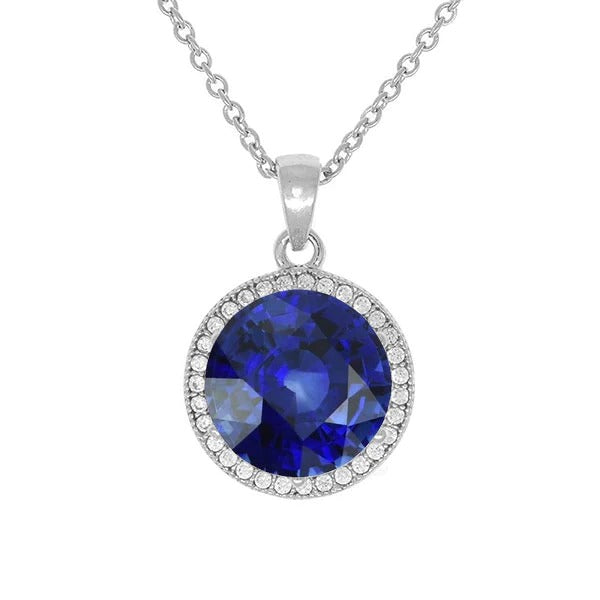 Round Gemstone Halo Pendant & Diamond With Chain 3.25 Carats Jewelry - Gemstone Pendant-harrychadent.ca