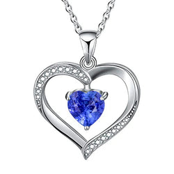 Heart Light Blue Sapphire & Natural Earth Mined Diamond Pendant 14K Gold 2.50 Carats