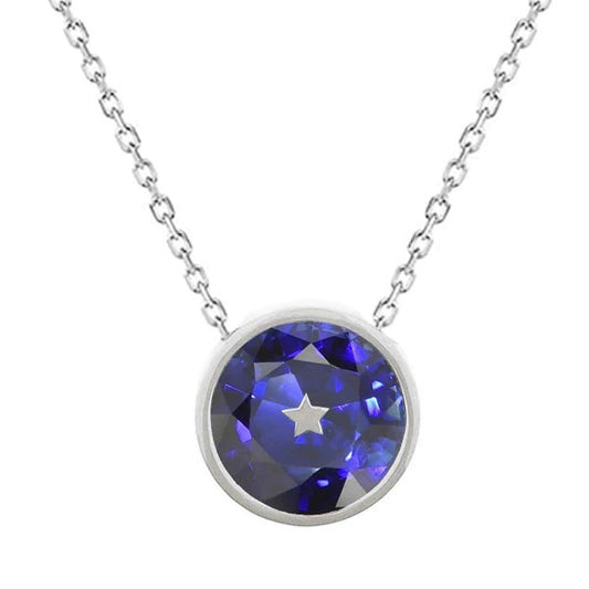 Solitaire Round Natural Blue Sapphire Pendant Bezel Set 3 Carats - Gemstone Pendant-harrychadent.ca