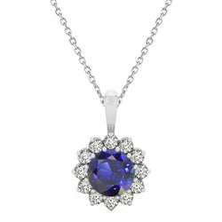 Round Gemstone & Diamond Halo Pendant Flower Style 2.75 Carats