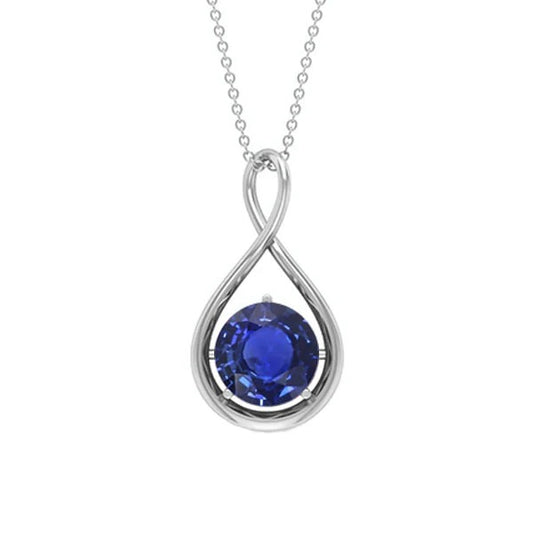 Solitaire Round Ceylon Sapphire Pendant Infinity Style 1 Carat Gold - Gemstone Pendant-harrychadent.ca