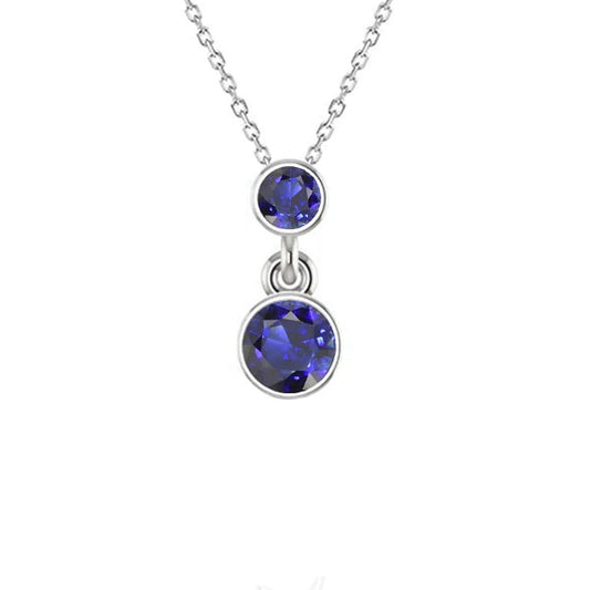 2 Stone Pendant Round Ceylon Sapphire With Chain White Gold 2 Carats - Gemstone Pendant-harrychadent.ca