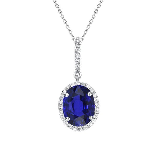 Halo Pendant Oval Ceylon Sapphire & Diamond Prong Set 2.25 Carats - Gemstone Pendant-harrychadent.ca