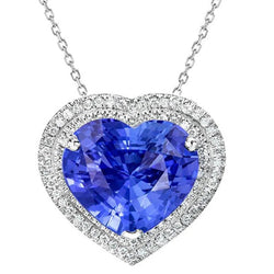 Halo Heart Light Blue Sapphire Natural Earth Mined Diamond Pendant 8 Carats Gold
