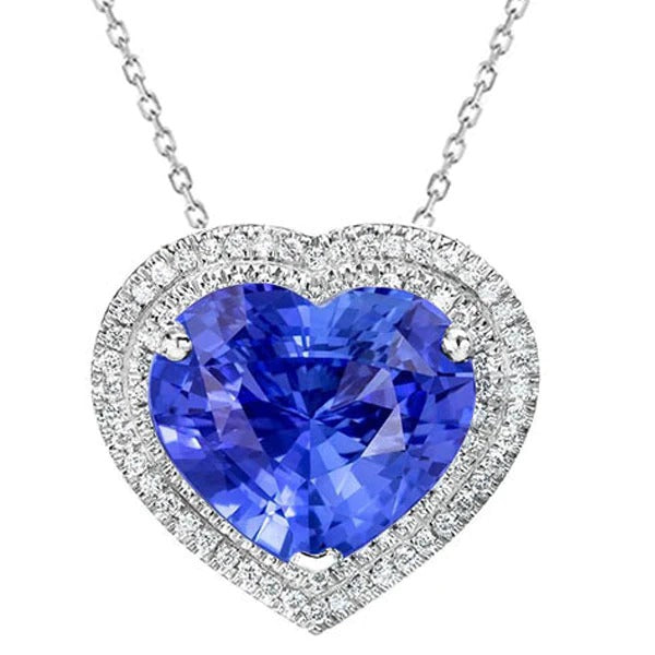 Halo Heart Light Blue Sapphire Diamond Pendant 8 Carats Gold - Gemstone Pendant-harrychadent.ca