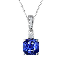 Cushion Gemstone & Round Natural Earth Mined Diamond Pendant Bail Necklace 2.75 Carats
