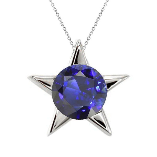 Solitaire Star Pendant Round Sri Lanka Sapphire Necklace 3.50 Carats - Gemstone Pendant-harrychadent.ca