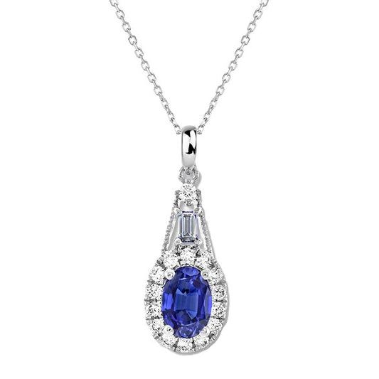 Halo Oval Ceylon Sapphire Pendant Round & Emerald Diamond 2.75 Carats - Gemstone Pendant-harrychadent.ca