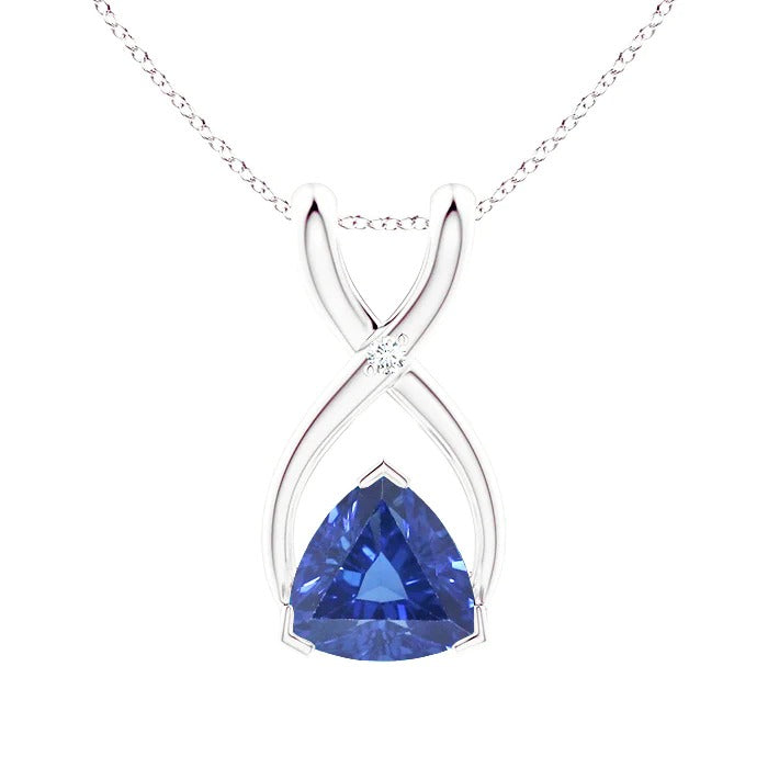 Trillion Blue Sapphire & Diamond Pendant With Chain V Prong 2.75 Carats - Gemstone Pendant-harrychadent.ca