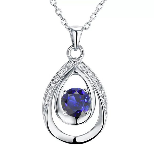 Diamond Fancy Pendant Round Sri Lanka Sapphire Necklace 1.75 Carats - Gemstone Pendant-harrychadent.ca