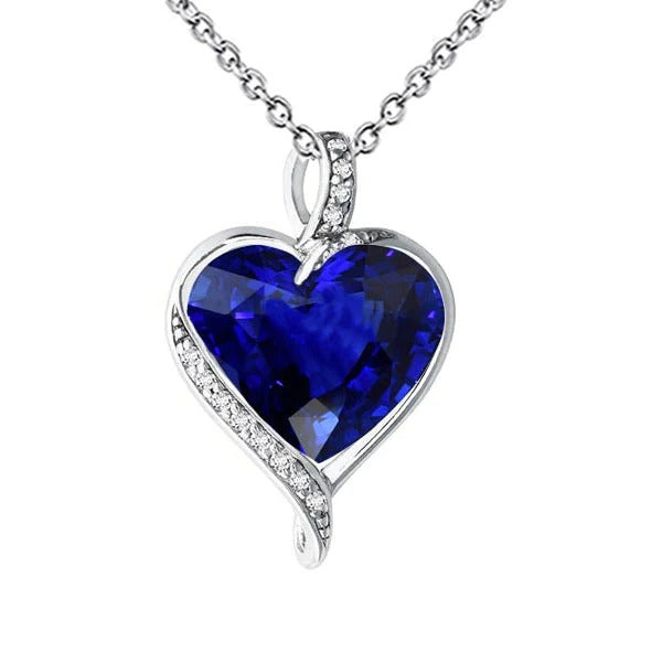 Heart Blue Sapphire Pendant & Round Diamond Necklace 2.75 Carats - Gemstone Pendant-harrychadent.ca