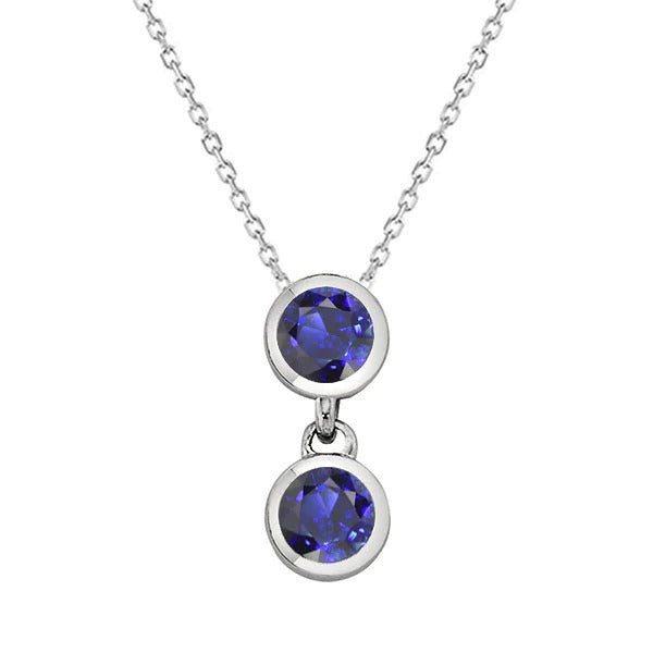 Women’s Round Sri Lanka Sapphire Pendant 2 Stone Bezel Set 2 Carats - Gemstone Pendant-harrychadent.ca