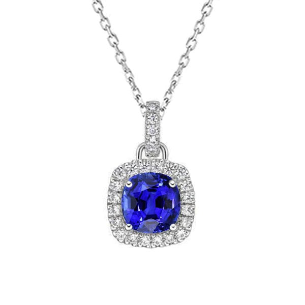 Diamond Halo Pendant Cushion Gemstone Ladies Jewelry Gold 3.75 Carats - Gemstone Pendant-harrychadent.ca