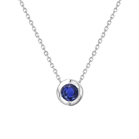 Solitaire Round Blue Sapphire Pendant Bezel Set White Gold 1 Carat - Gemstone Pendant-harrychadent.ca