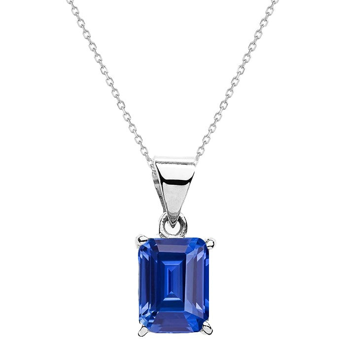 Gold Solitaire Pendant Emerald Ceylon Sapphire With Chain 2.50 Carats - Gemstone Pendant-harrychadent.ca