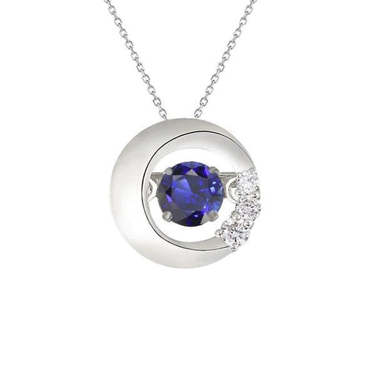 Gold Round Sri Lanka Sapphire & Diamond Circle Pendant 1.25 Carats - Gemstone Pendant-harrychadent.ca