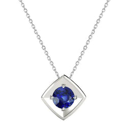 Round Ceylon Sapphire Solitaire Pendant Kite Style 14K Gold 1 Carat