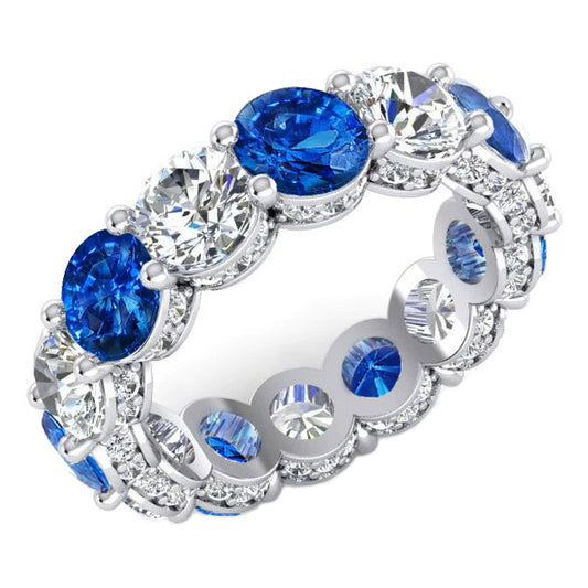 Alternating Blue Sapphire & White Lab Grown Diamond Eternity Wedding Band