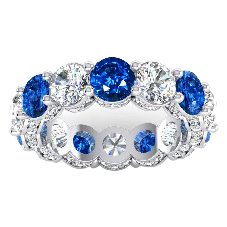 Alternating Blue Sapphire & White Lab Grown Diamond Eternity Wedding Band