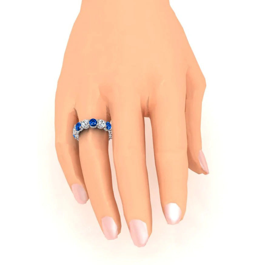 Alternating Blue Sapphire & White Lab Grown Diamond Eternity Wedding Band