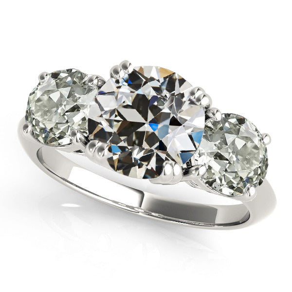 3 Stone Ring Old Mine Cut Diamond Gold 14K