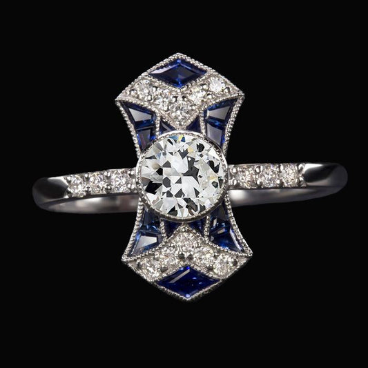 Art Deco Jewelry New Old Miner Diamond & Sapphire Lady’s Ring