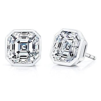 4 Carats Solitaire Asscher Cut Diamond Studs Earring - Stud Earrings-harrychadent.ca