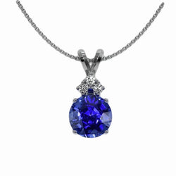 Round Sapphire Ladies Natural Earth Mined Diamond Slide Pendant White Gold 2.50 Carats