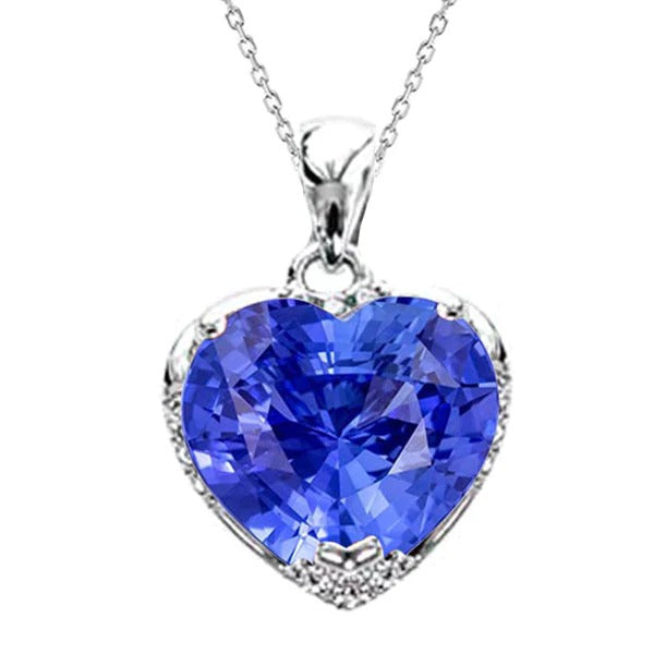 Heart Light Blue Sapphire & Diamond Pendant Jewelry 5 Carats 14K Gold - Gemstone Pendant-harrychadent.ca