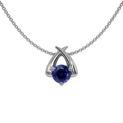 Solitaire Round Sri Lankan Sapphire Pendant With Chain Gold 1 Carat