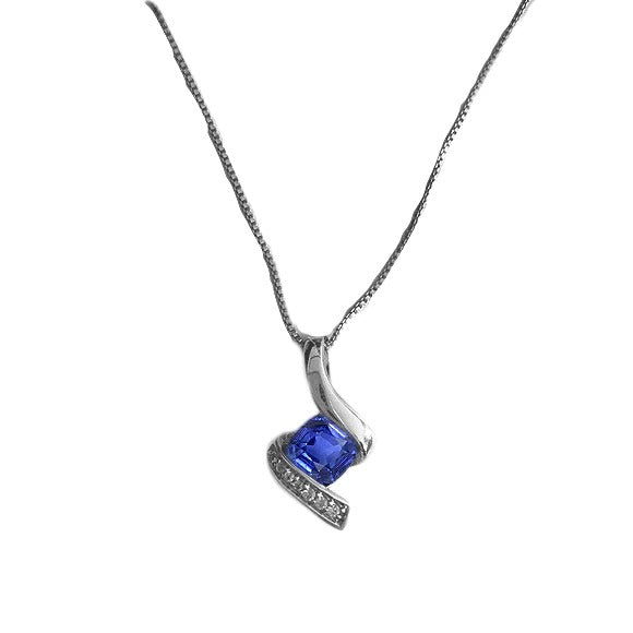 Cushion Sapphire & Diamond Pendant Twisted Shank 1.50 Carats - Gemstone Pendant-harrychadent.ca