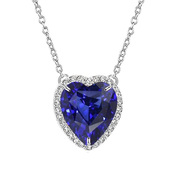 5.50 Carats Gemstone & Diamond Heart Pendant Dog Ear With Chain - Gemstone Pendant-harrychadent.ca